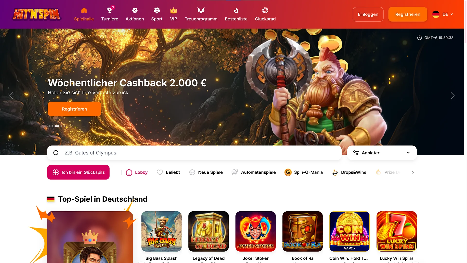 HitNSpin Casino Deutschland Interface